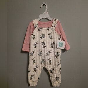 Disney Baby Minnie Mouse Quilted Romper Outfit NWT Pink Long Sleeve